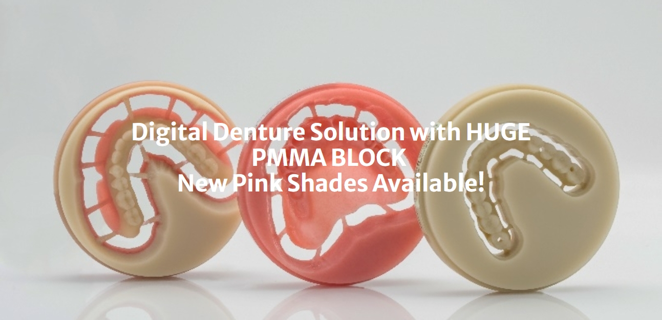 ¡Solución de dentadura digital con ENORME PMMA BLOQUE Nuevos tonos rosas disponibles!